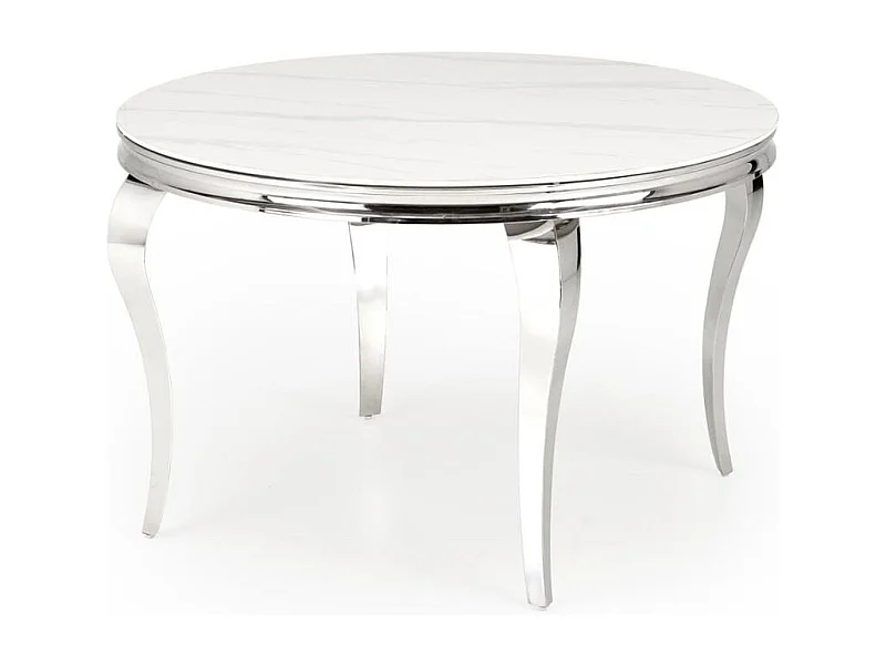 Table à manger ronde baroque 120 cm aspect marbre, pieds argentés CANICA