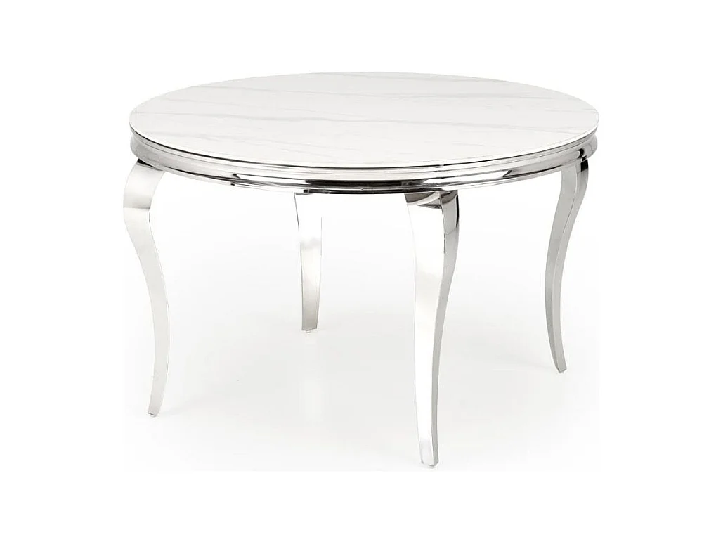 Table à manger ronde baroque 120 cm aspect marbre, pieds argentés CANICA
