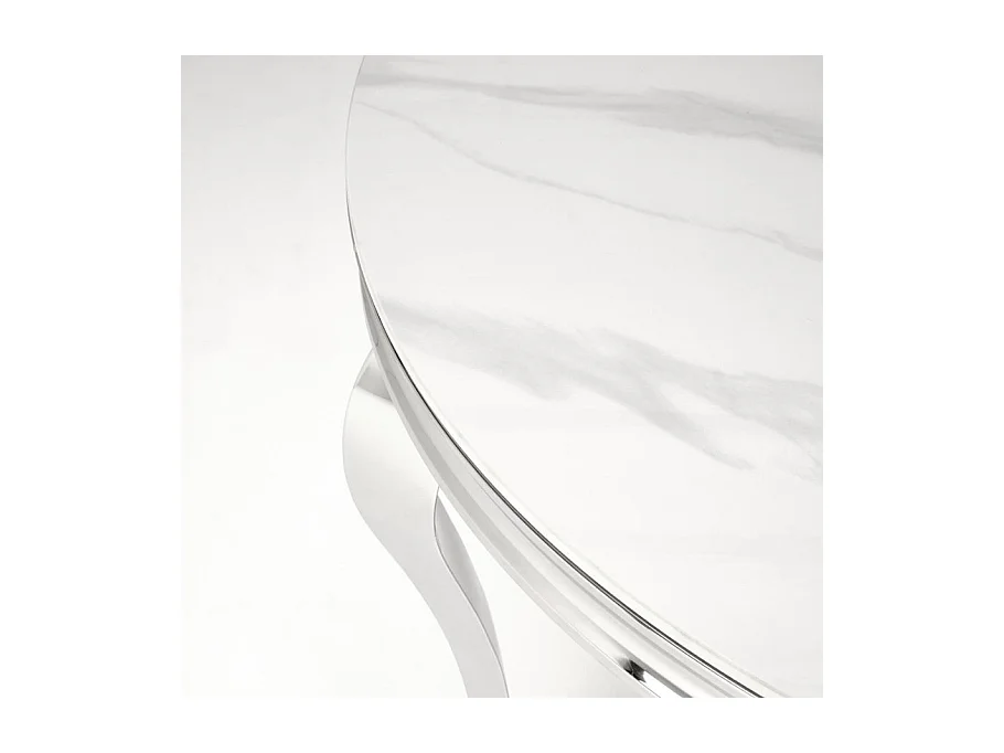 Table à manger ronde baroque 120 cm aspect marbre, pieds argentés CANICA