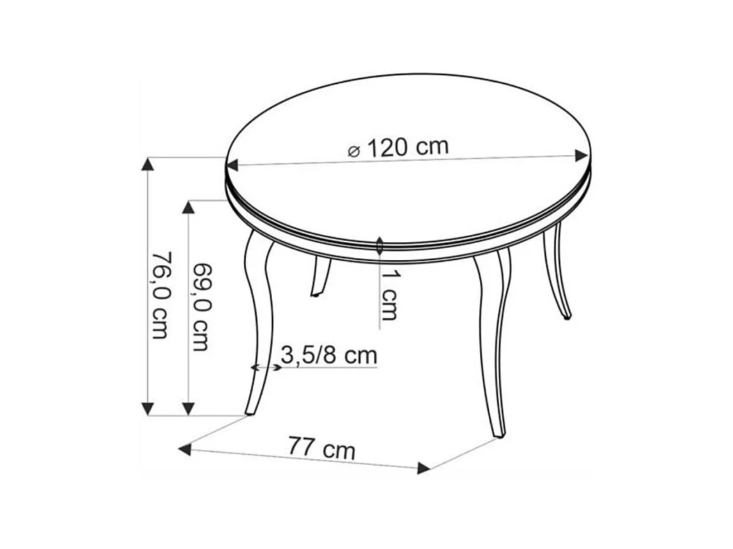 Table à manger ronde baroque 120 cm aspect marbre, pieds argentés CANICA