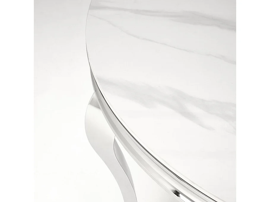 Table à manger ronde baroque 120 cm aspect marbre, pieds argentés CANICA