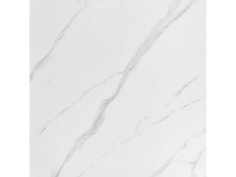 Table à manger ronde baroque 120 cm aspect marbre, pieds argentés CANICA