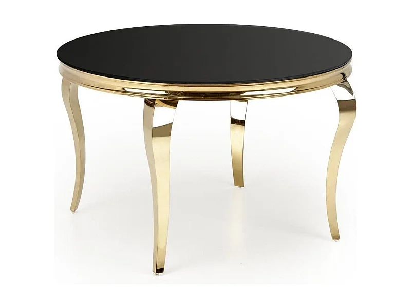 Mesa redonda de 120 cm con patas doradas y tablero de cristal negro CANICA