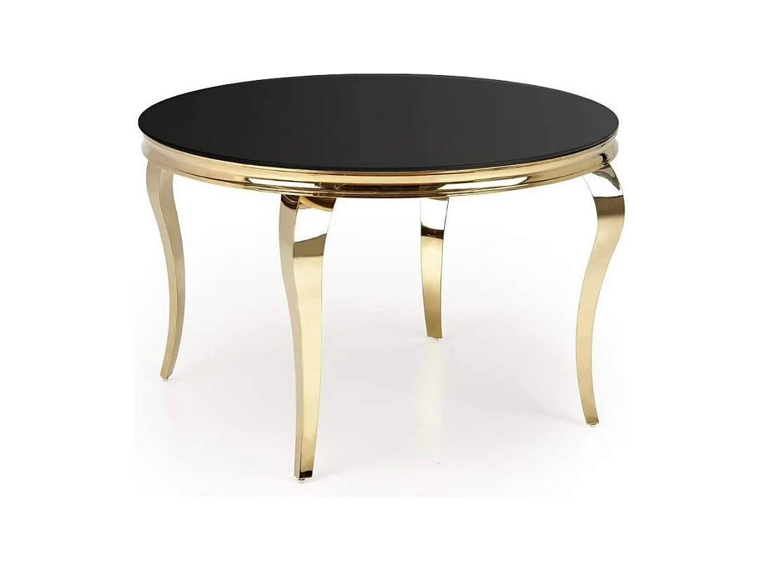 Table ronde 120cm pieds dorés et plateau noir en verre CANICA