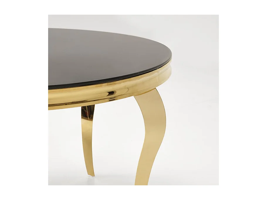 Table ronde 120cm pieds dorés et plateau noir en verre CANICA