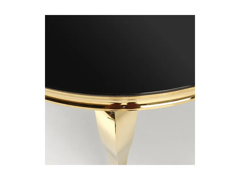 Mesa redonda de 120 cm con patas doradas y tablero de cristal negro CANICA