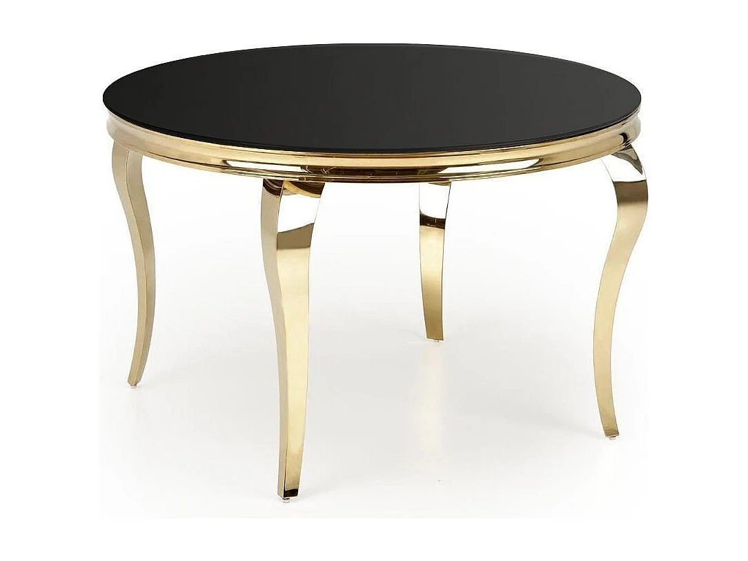 Mesa redonda de 120 cm con patas doradas y tablero de cristal negro CANICA