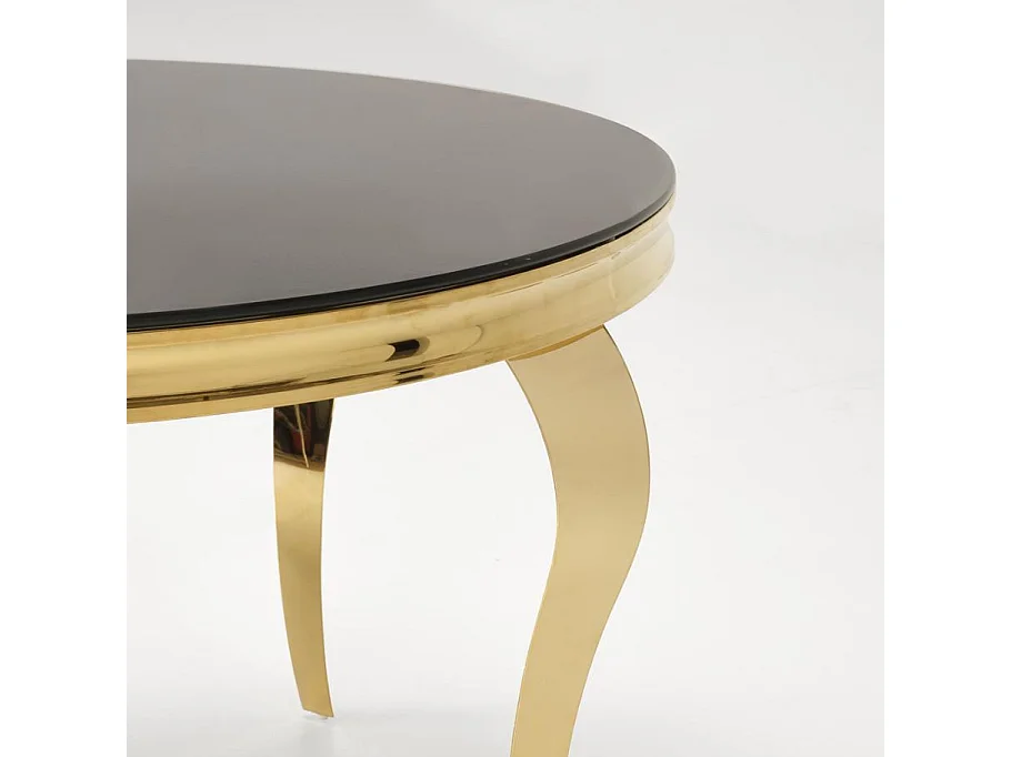 Mesa redonda de 120 cm con patas doradas y tablero de cristal negro CANICA