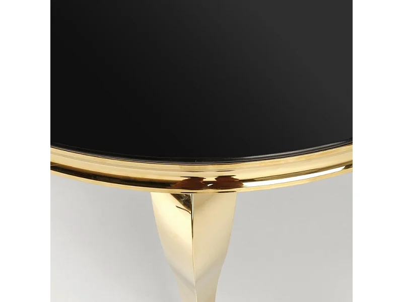 Mesa redonda de 120 cm con patas doradas y tablero de cristal negro CANICA