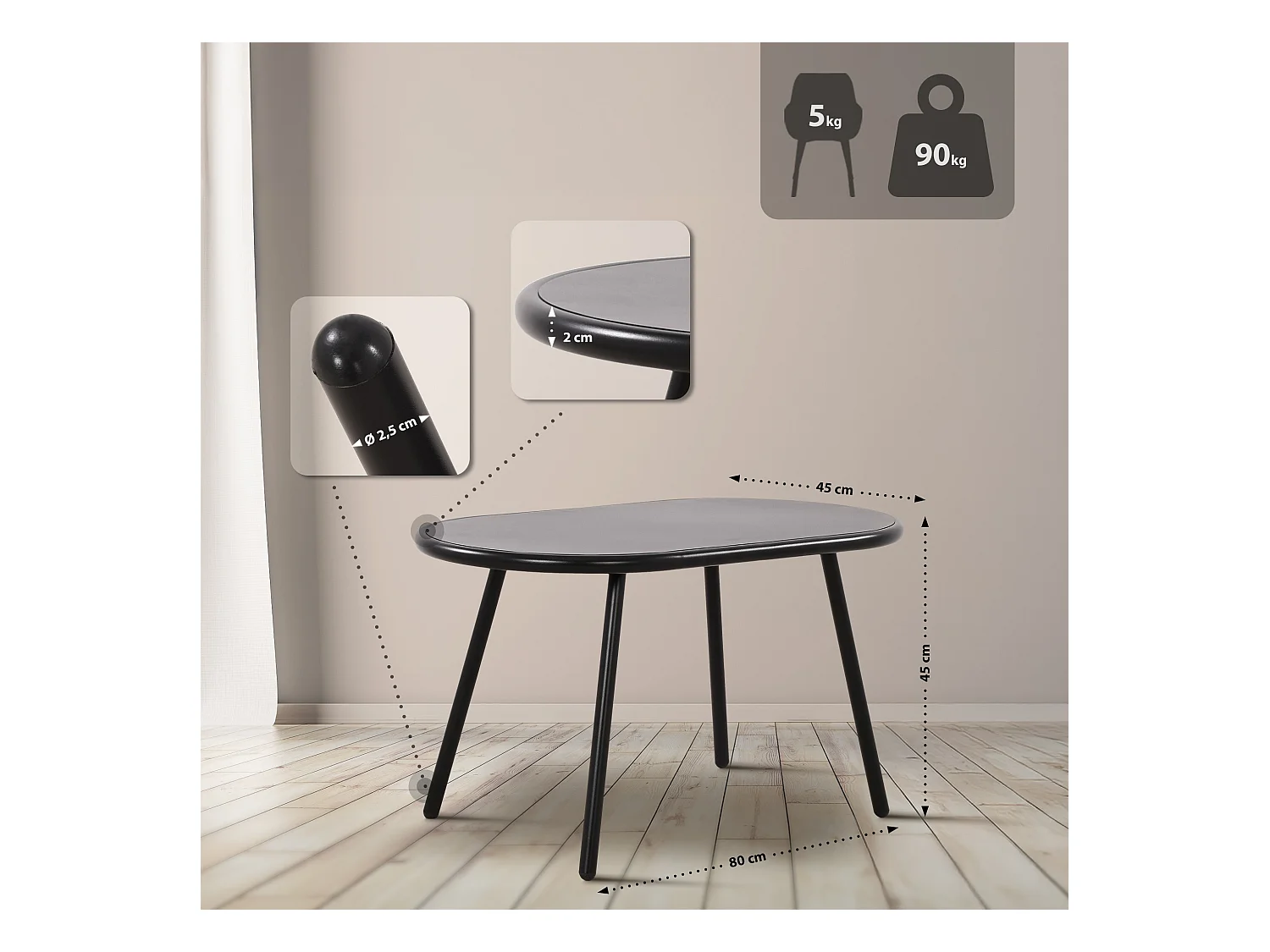 Ensemble de jardin - Table + 2 Chaises - Veldin