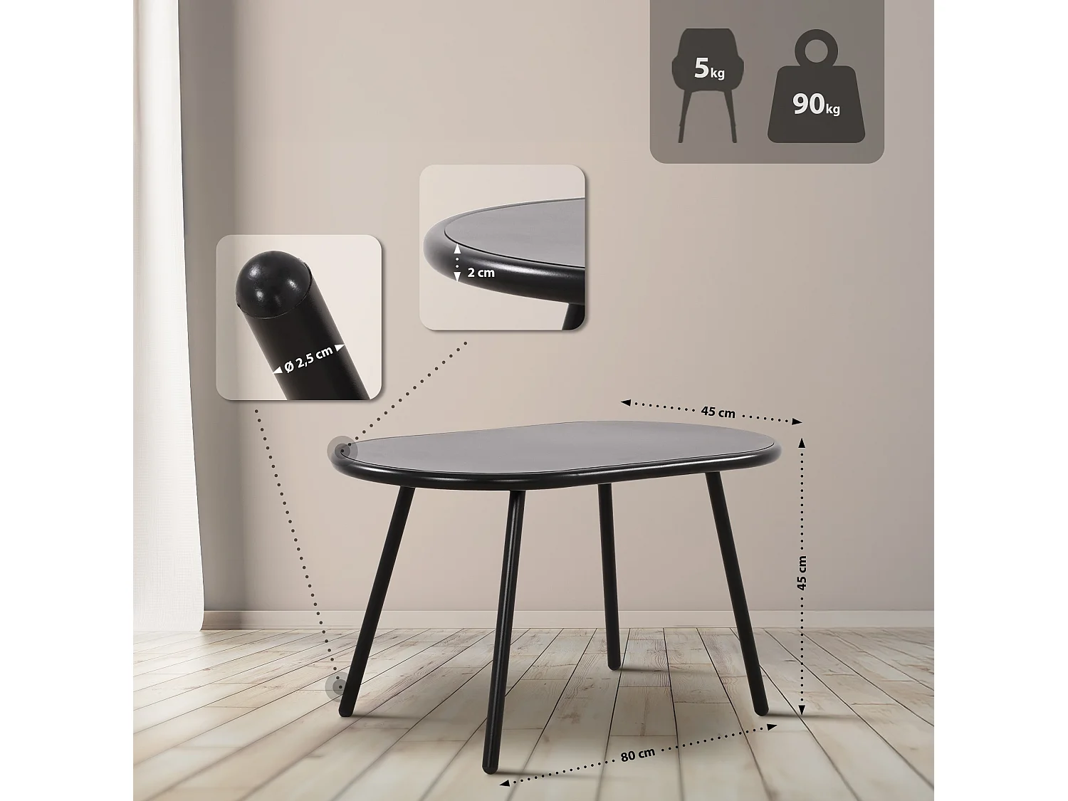 Ensemble de jardin - Table + 2 Chaises - Veldin