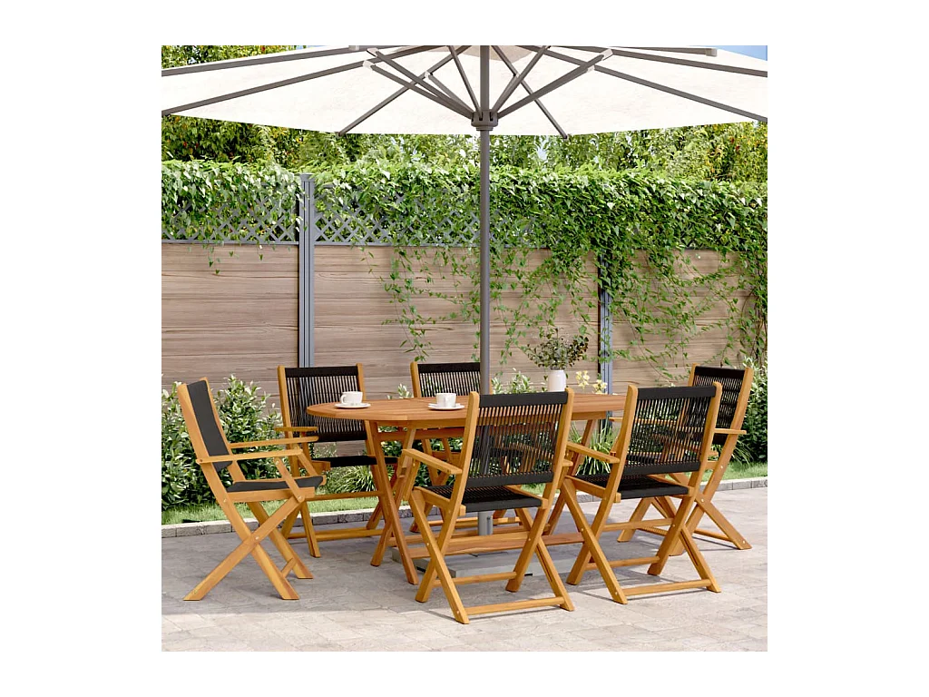 Ensemble à Manger de jardin 7pcs noir polypropylène bois massif