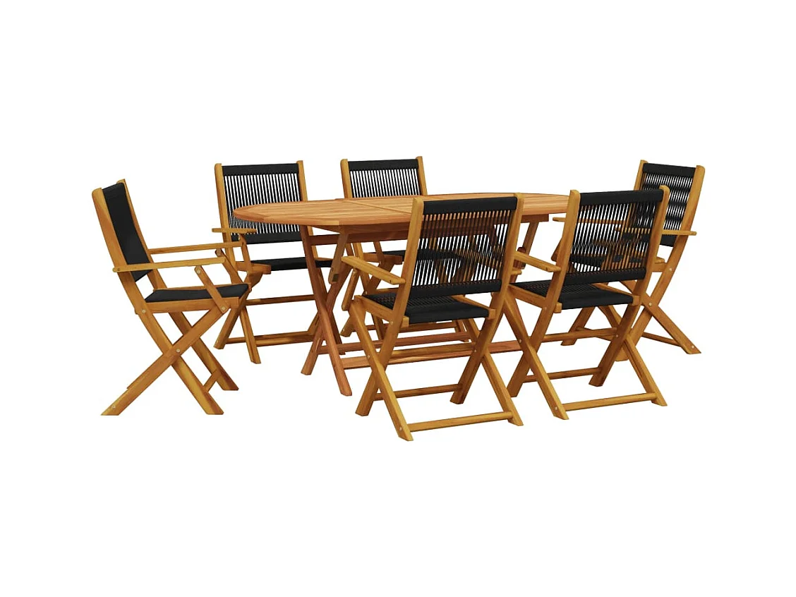 Ensemble à Manger de jardin 7pcs noir polypropylène bois massif