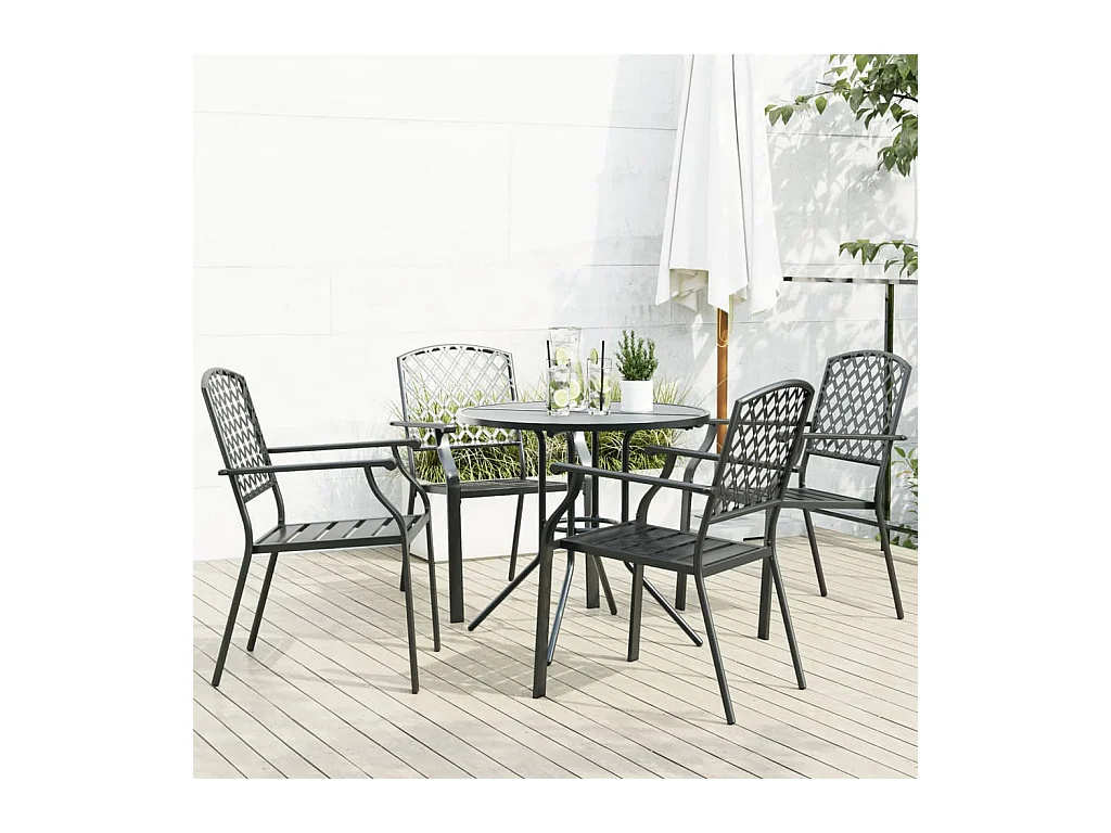 Gartenstuhl-Set 5-tlg. Stapelbar Pulverbeschichteter Stahl