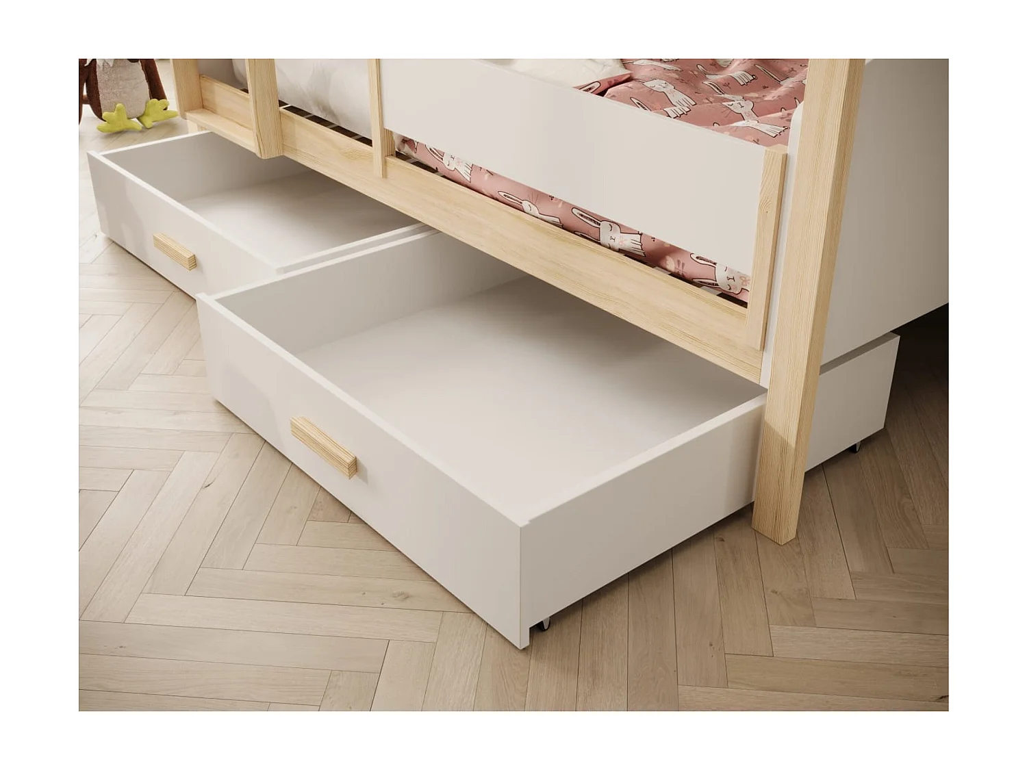 Bett Kori Lux (80x180)/Matratze inklusive/Beige&Weiss