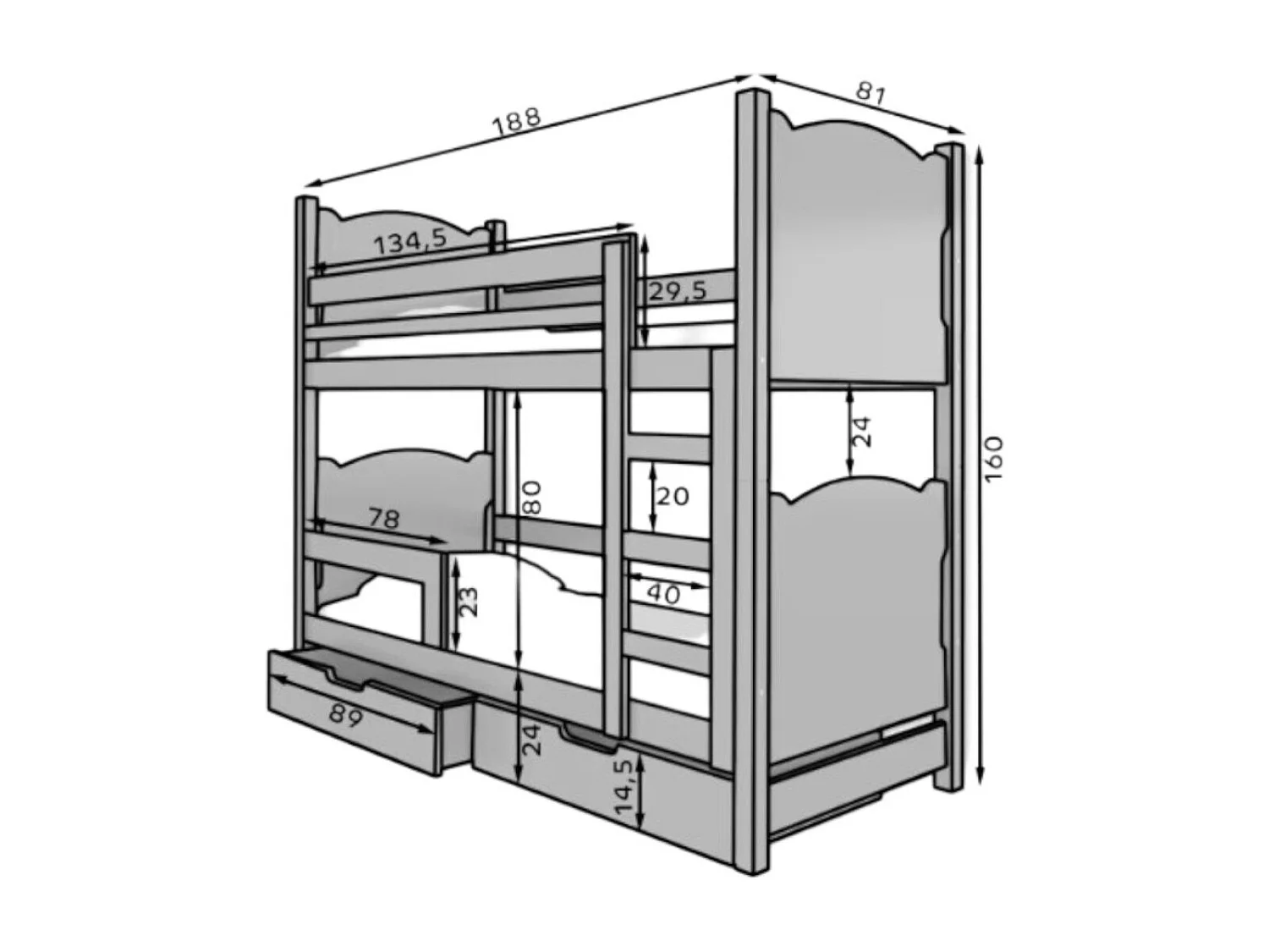Bett Mariza Lux (80x180)/Matratze inklusive/grau
