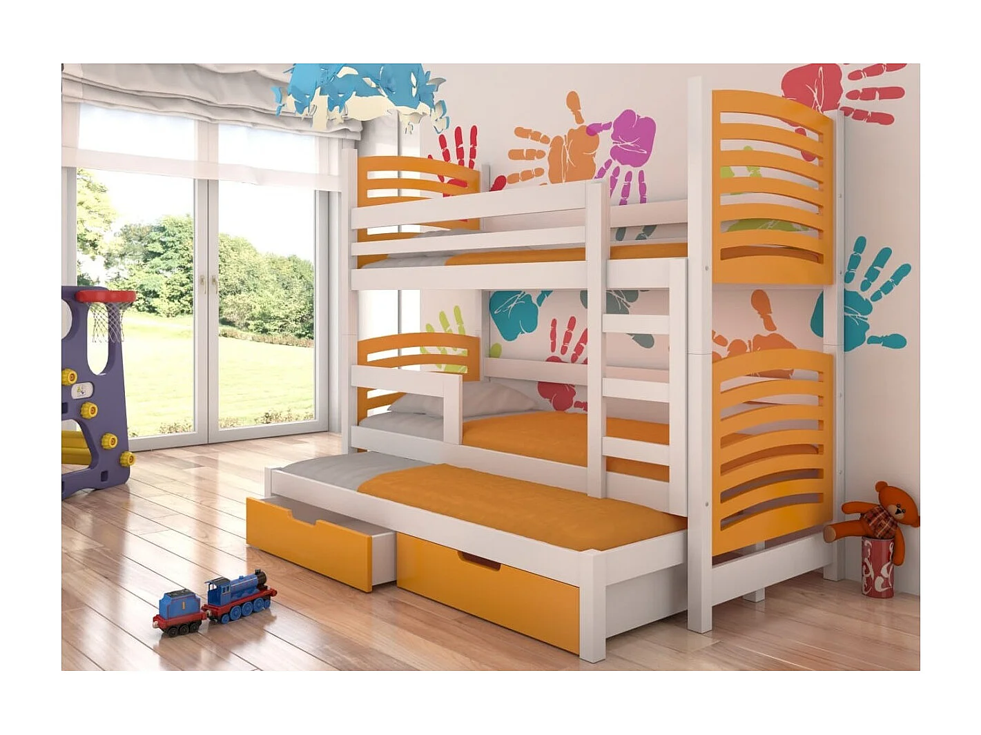 Bett Sora (80x180)/Matratze inklusive/Weiß/orange