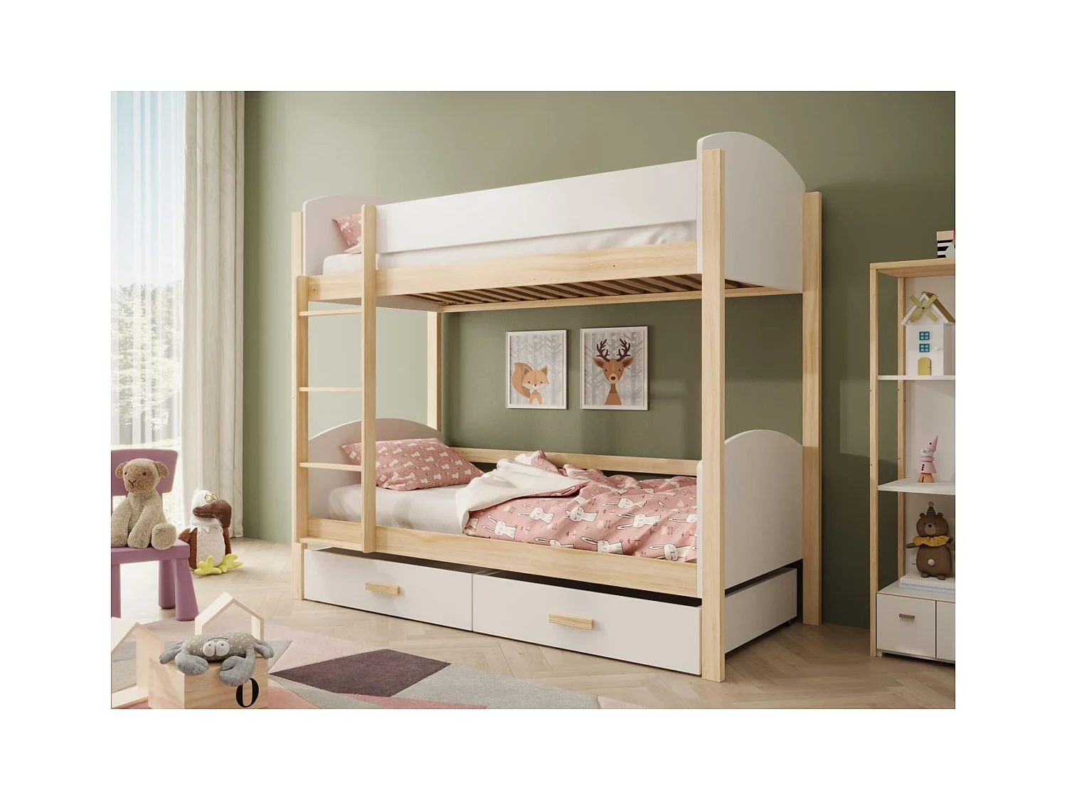 Letto Kori (80x180)/materasso incluso/Bianco&Marrone