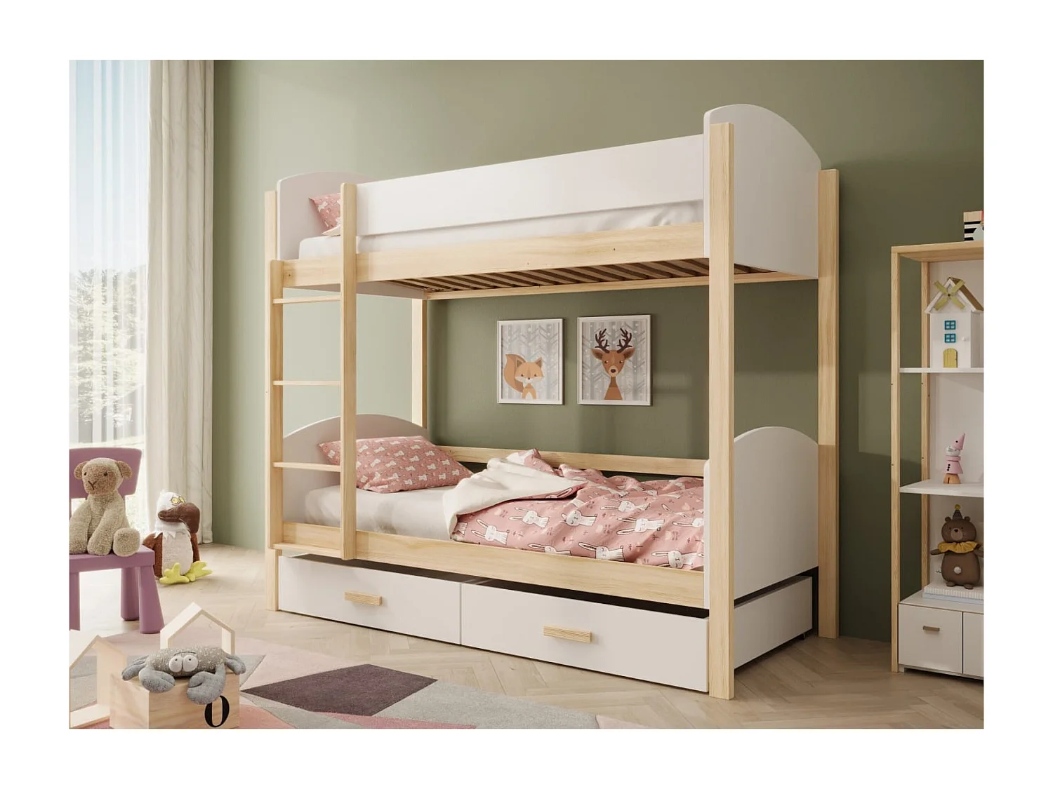 Letto Kori (80x180)/materasso incluso/Bianco&Marrone