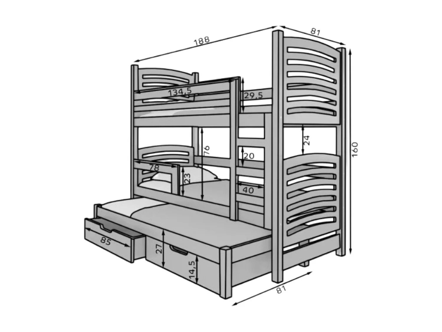 Bett Sora (80x180)/Matratze inklusive/Weiß/Blau