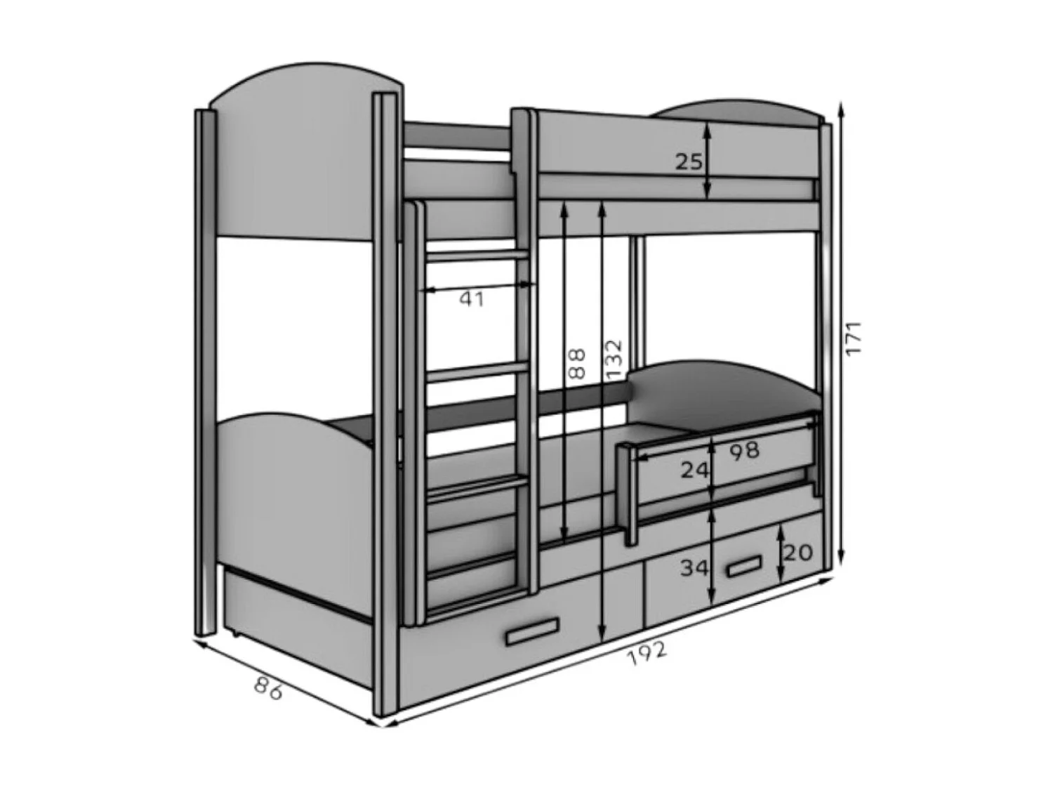 Bett Kori Lux (80x180)/Matratze inklusive/Braun&Weiss