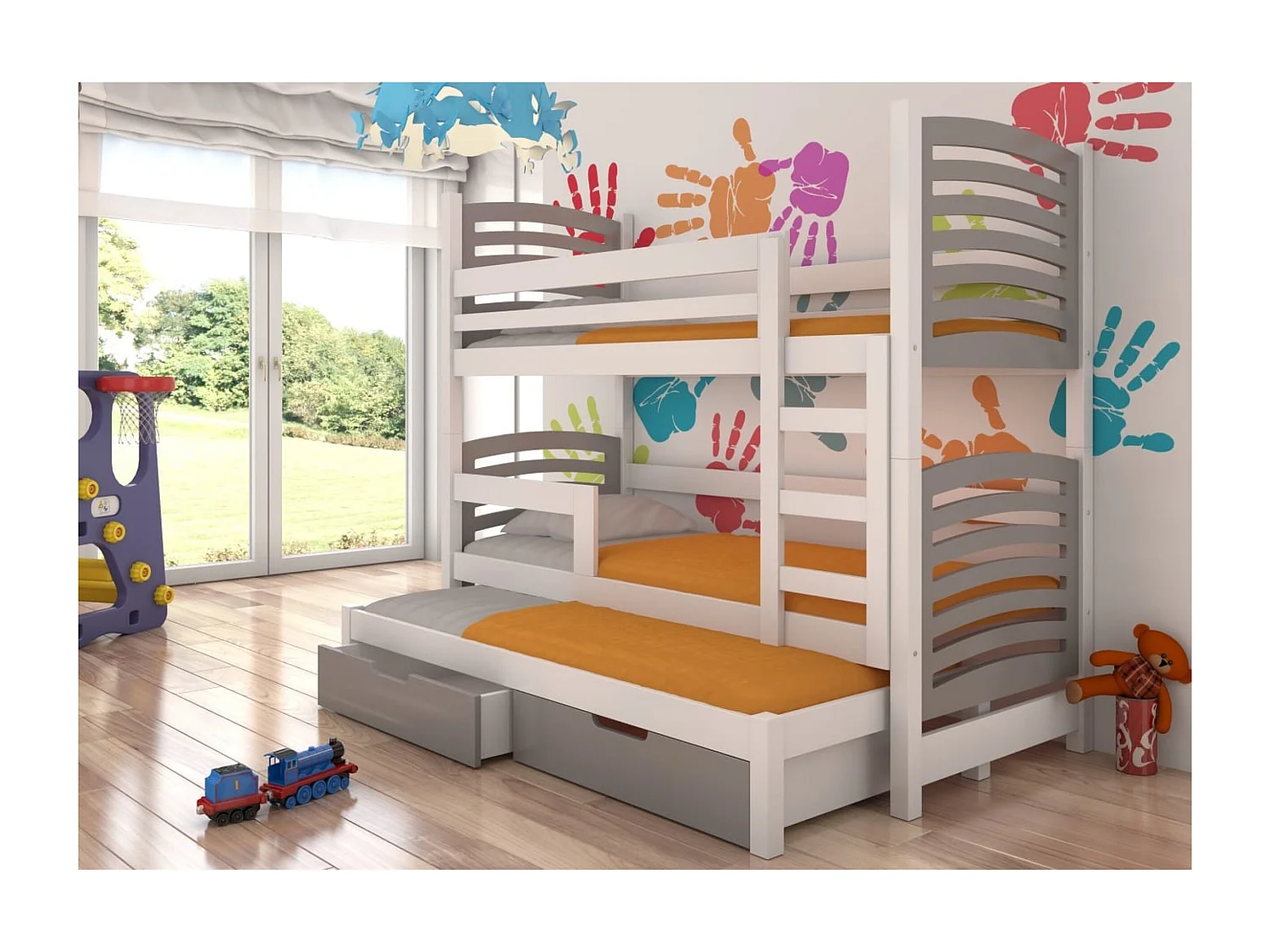 Bett Sora (80x180)/Matratze inklusive/Weiß/Grau