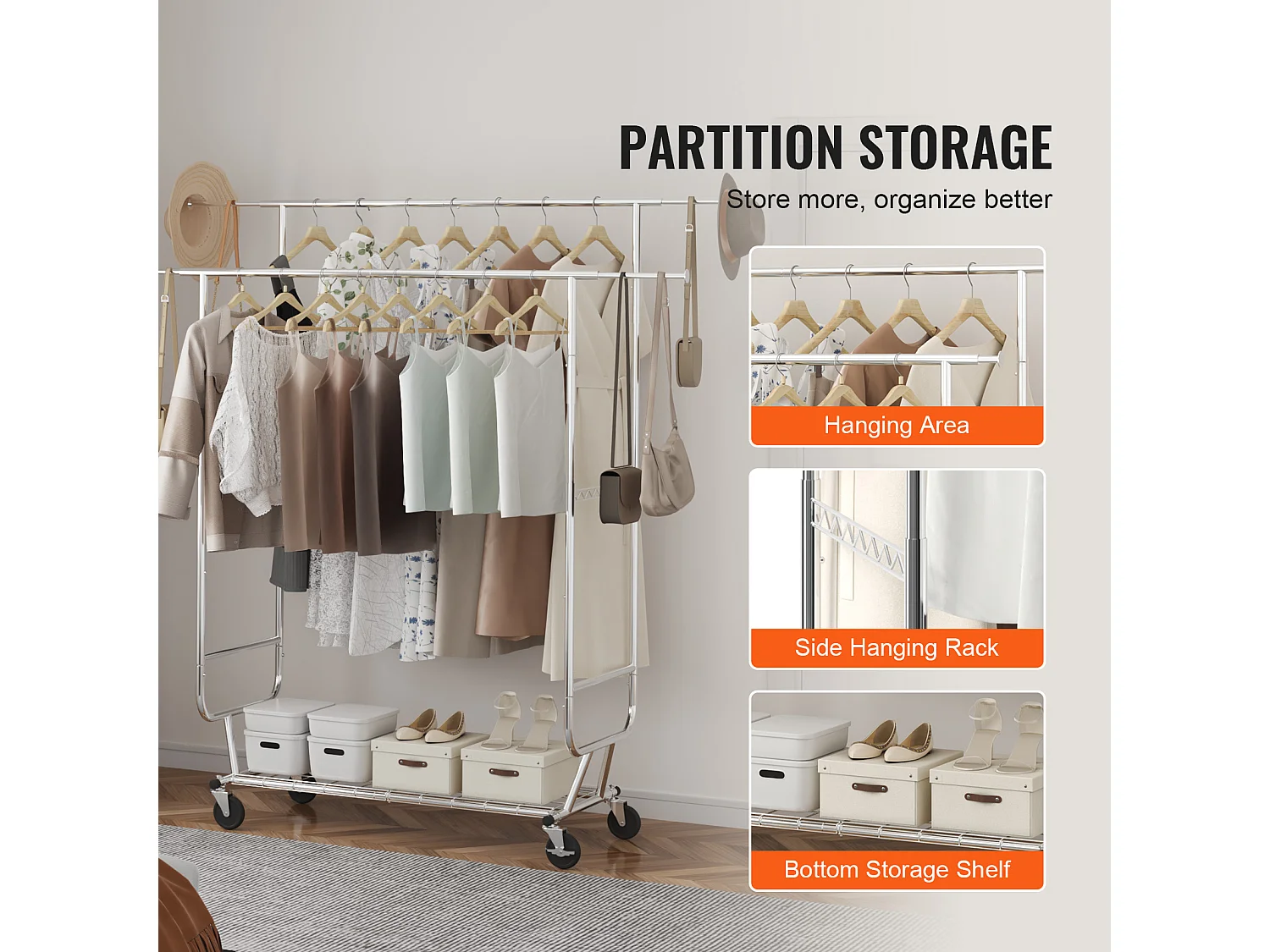 Portant à Vêtements, SucceBuy Porte-Vêtements Robuste, Double Tringle de Suspension, Capacité de 272 kg, Acier Durable