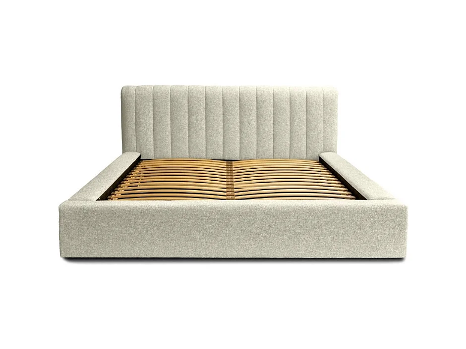 Cama con canapé CERVIN – Topo jaspeado bucle – 160x200 cm – Somier elevable – Diseño de alta gama