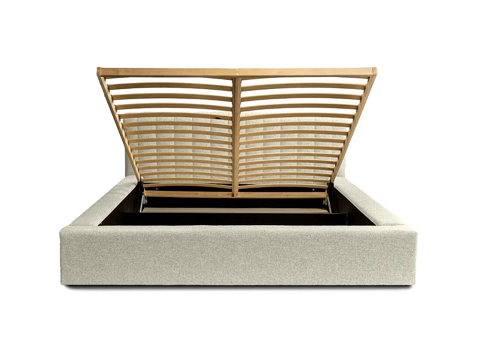 Cama con canapé CERVIN – Topo jaspeado bucle – 160x200 cm – Somier elevable – Diseño de alta gama