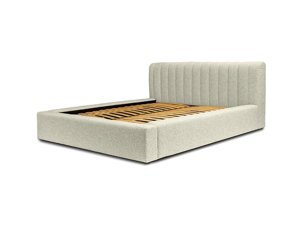 Cama con canapé CERVIN – Topo jaspeado bucle – 160x200 cm – Somier elevable – Diseño de alta gama