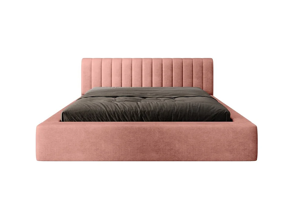 Lit coffre CERVIN – Velours doux Ocre rosé – 140x200 cm – Sommier relevable – Design élégant