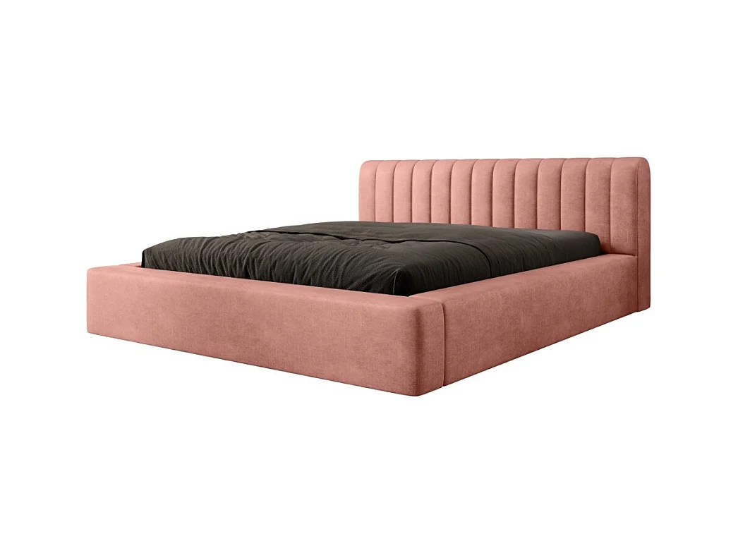 Lit coffre CERVIN – Velours doux Ocre rosé – 140x200 cm – Sommier relevable – Design élégant