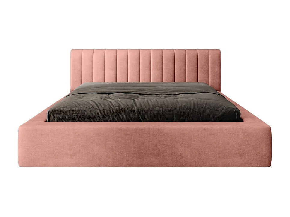 Lit coffre CERVIN – Veludo macio Ocre rosado – 140x200 cm – Estrado elevatório – Design elegante
