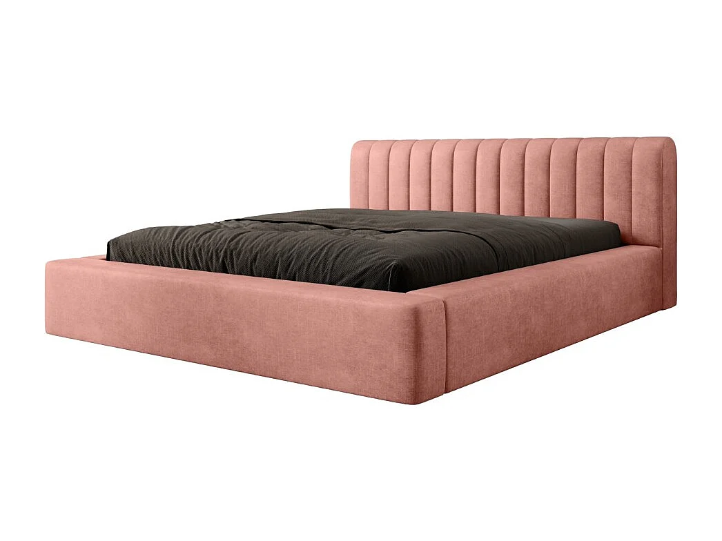 Lit coffre CERVIN – Veludo macio Ocre rosado – 140x200 cm – Estrado elevatório – Design elegante