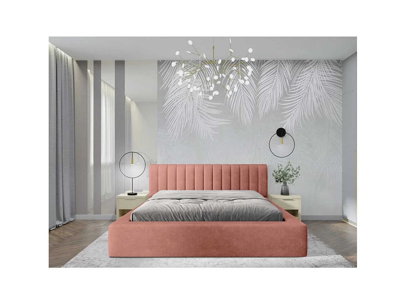 Lit coffre CERVIN – Velours doux Ocre rosé – 180x200 cm – Sommier relevable – Design élégant