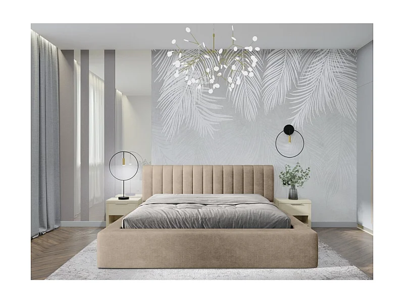 Lit coffre CERVIN – Veludo macio Nude Sablé – 180x200 cm – Sommier elevatório – Design elegante