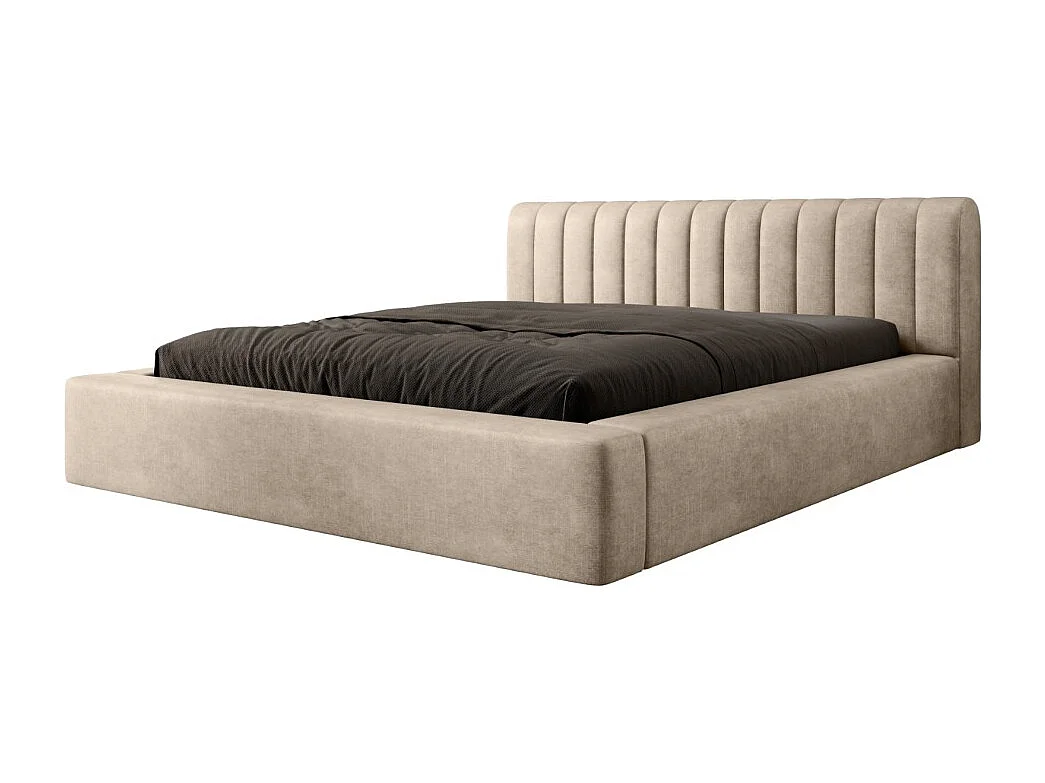 Lit coffre CERVIN – Veludo macio Nude Sablé – 180x200 cm – Sommier elevatório – Design elegante