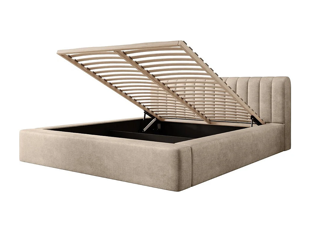 Lit coffre CERVIN – Veludo macio Nude Sablé – 180x200 cm – Sommier elevatório – Design elegante