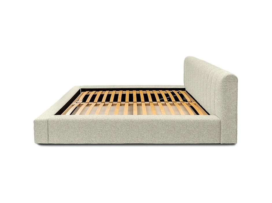 Cama baú CERVIN – Taupe sablé bouclé – 180x200 cm – Estrado elevatório – Design de alta qualidade
