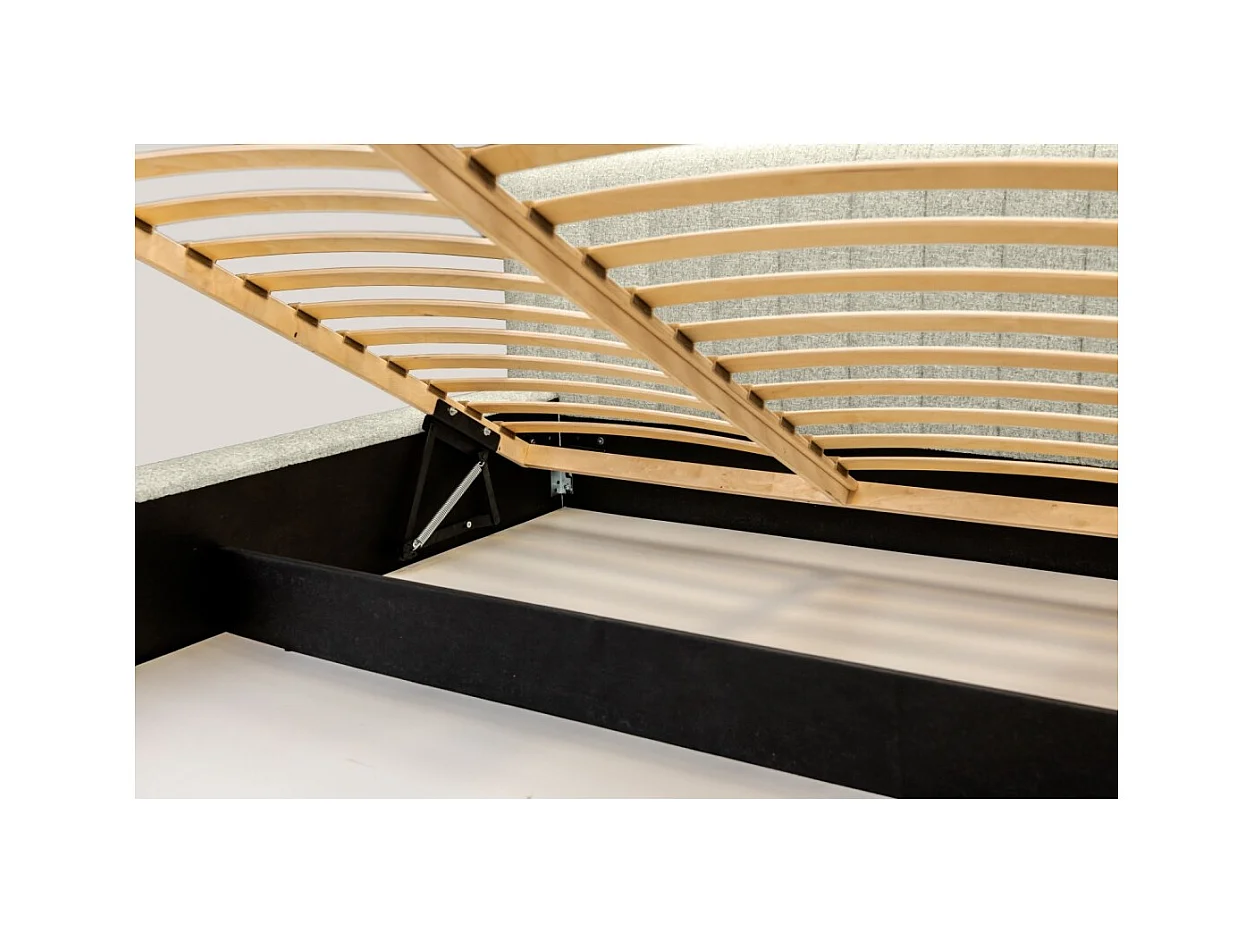 Cama baú CERVIN – Taupe sablé bouclé – 180x200 cm – Estrado elevatório – Design de alta qualidade