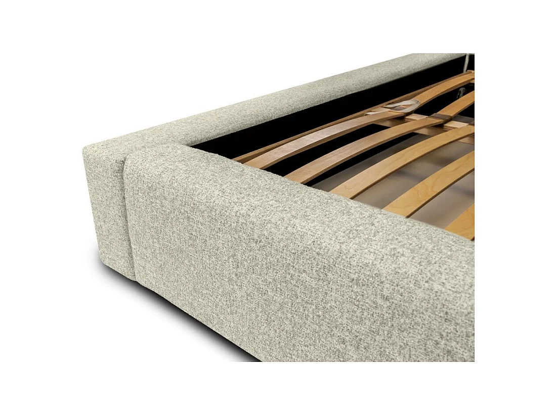 Cama baú CERVIN – Taupe sablé bouclé – 180x200 cm – Estrado elevatório – Design de alta qualidade