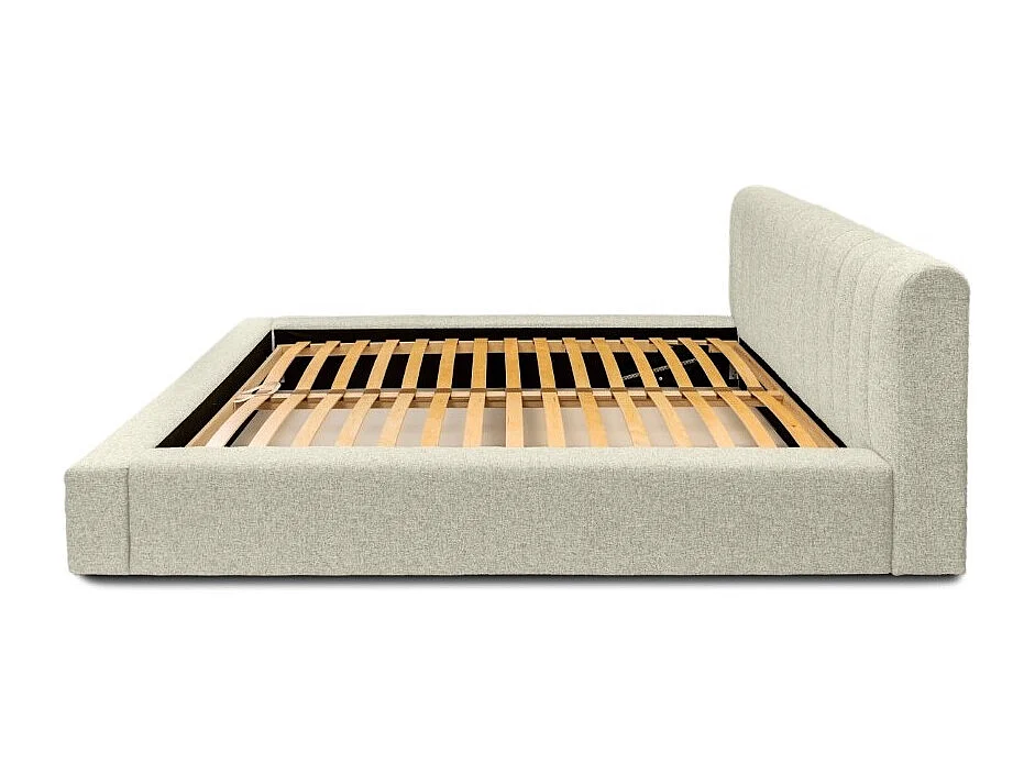 Cama baú CERVIN – Taupe sablé bouclé – 180x200 cm – Estrado elevatório – Design de alta qualidade