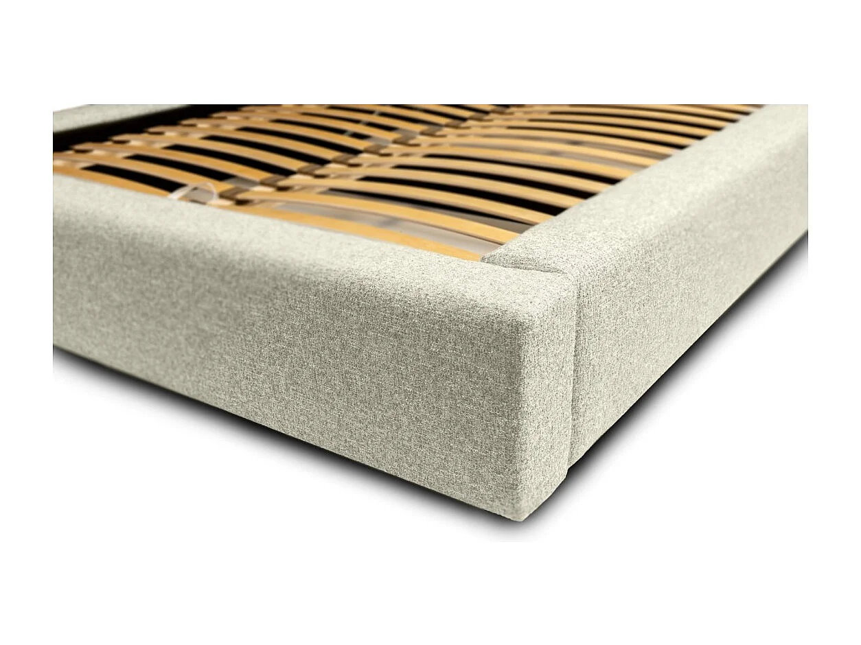 Cama baú CERVIN – Taupe sablé bouclé – 180x200 cm – Estrado elevatório – Design de alta qualidade
