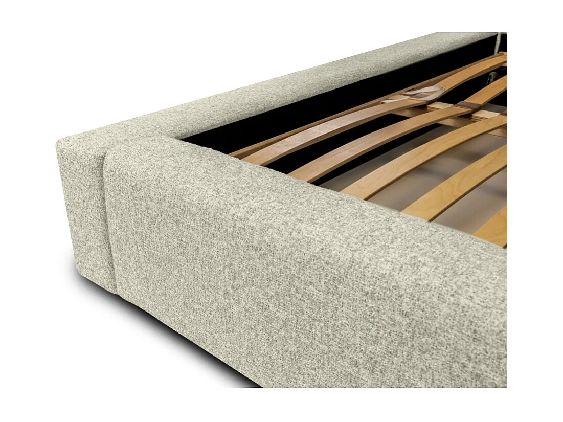 Cama baú CERVIN – Taupe sablé bouclé – 180x200 cm – Estrado elevatório – Design de alta qualidade