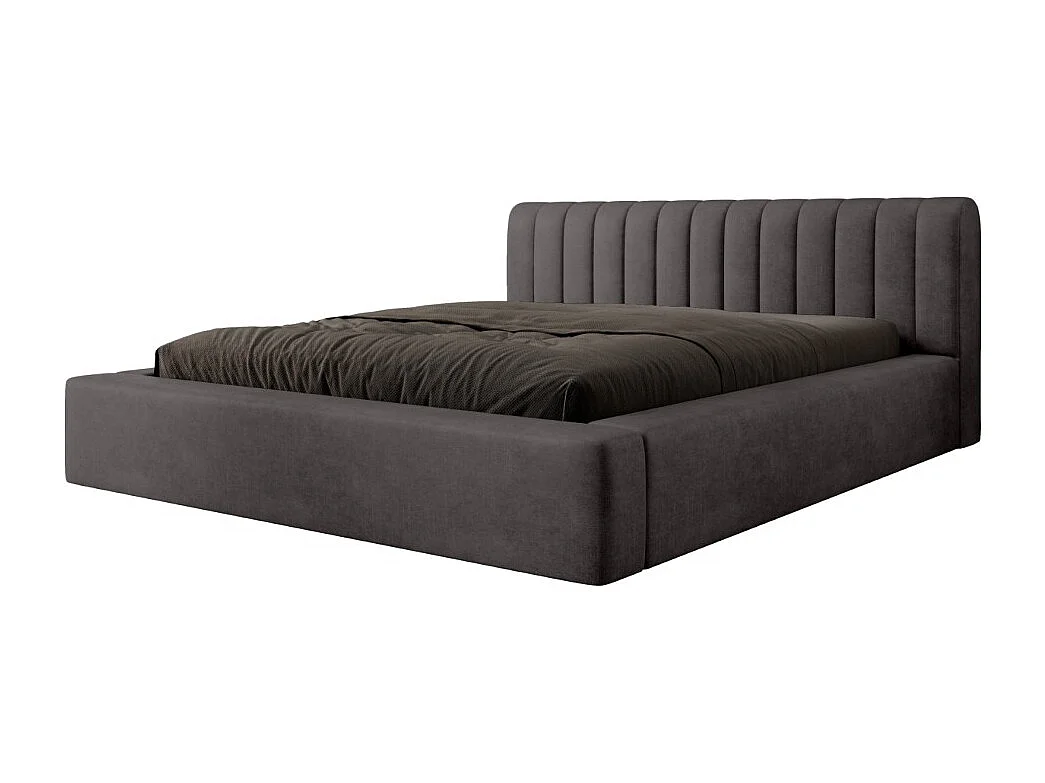 Cama baú CERVIN – Veludo macio Carvão mineral – 160x200 cm – Estrado elevatório – Design contemporâneo