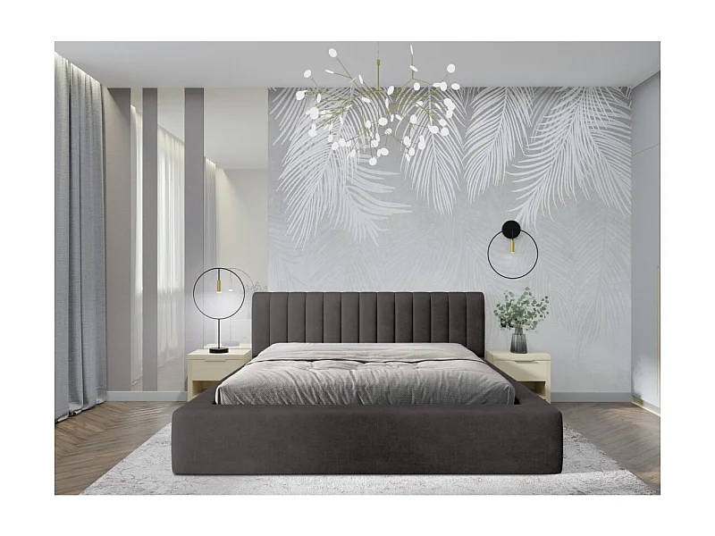 Cama con arcón CERVIN – Terciopelo suave Carbón mineral – 160x200 cm – Somier elevable – Diseño contemporáneo