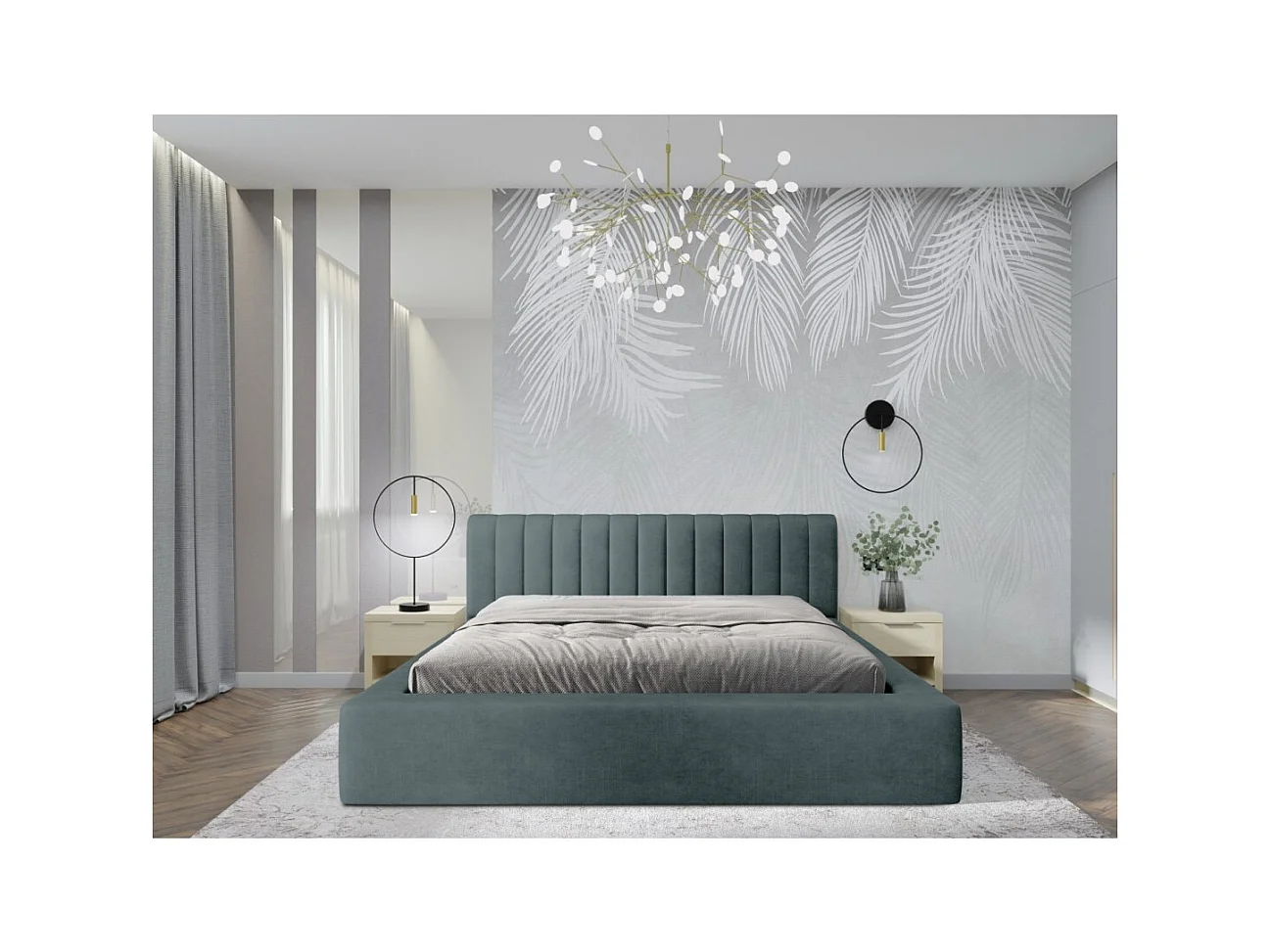 Cama baú CERVIN – Veludo suave Noite Esmeralda – 160x200 cm – Estrado elevatório – Design elegante