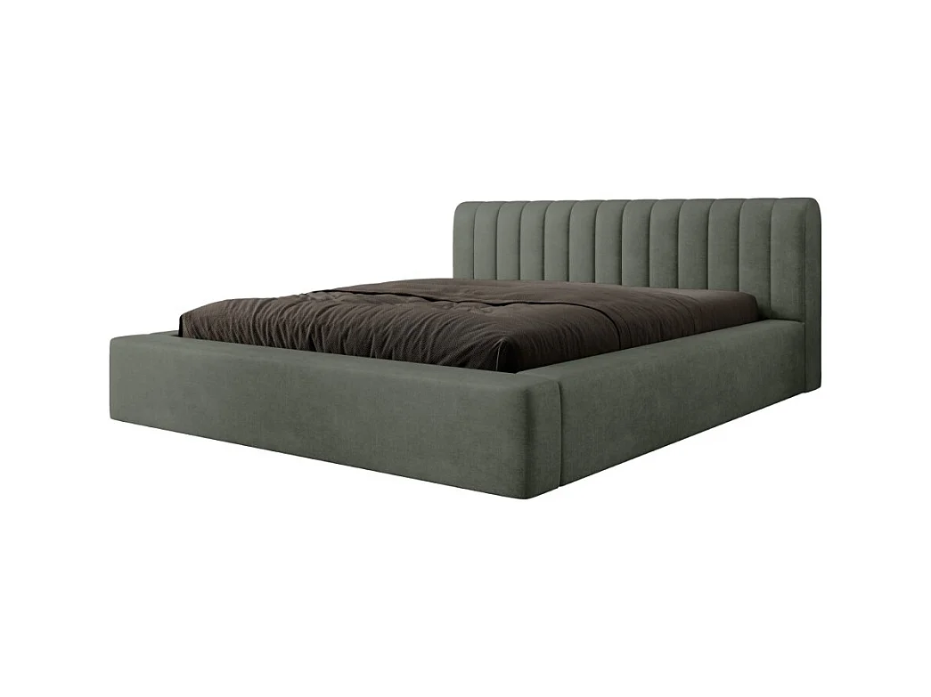 Lit coffre CERVIN – Velours doux Sauge Nocturne – 180x200 cm – Sommier relevable – Design élégant