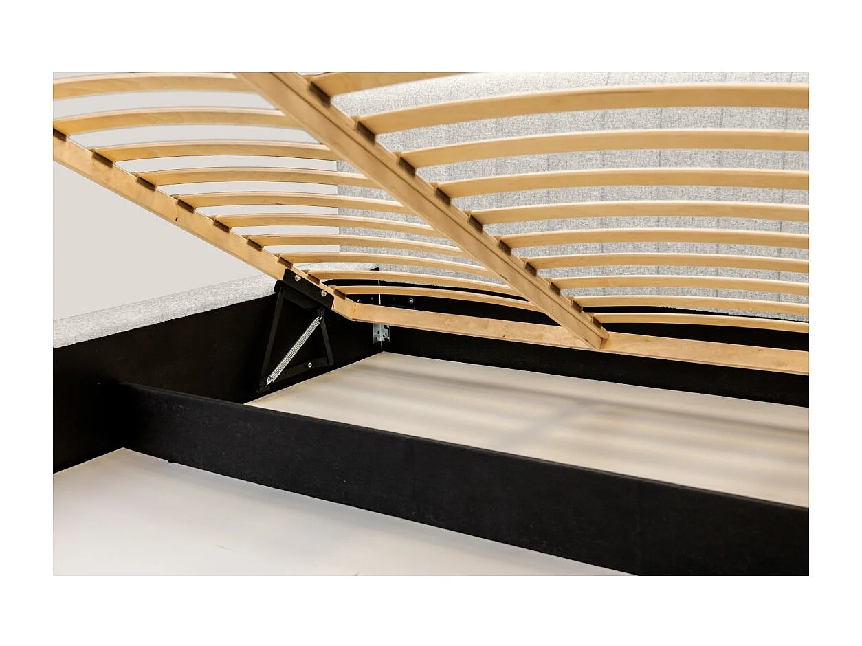 Cama con canapé CERVIN – Nube arenosa rizada – 140x200 cm – Somier elevable – Diseño de alta gama