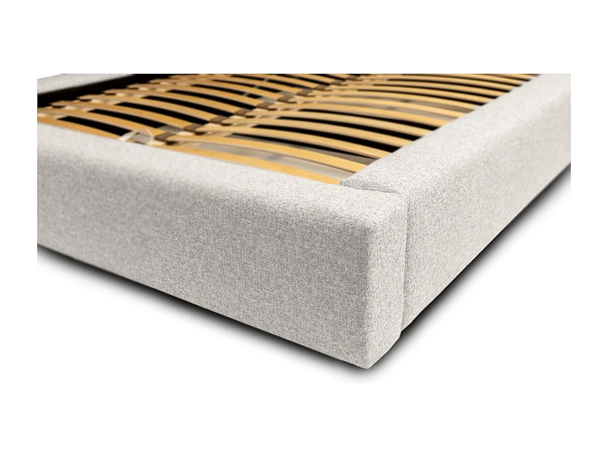 Cama con canapé CERVIN – Nube arenosa rizada – 140x200 cm – Somier elevable – Diseño de alta gama